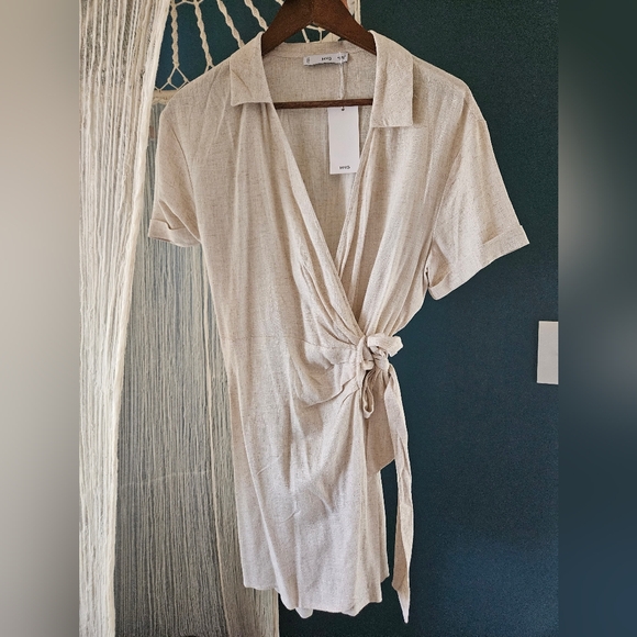 Mango Linen Wrap Shorts Romper Small - Picture 1 of 5